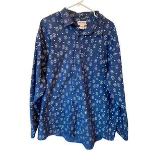 Vintage Windridge Men's Blue Aztec Western Print Button Up Long Sleeve Shirt XXL